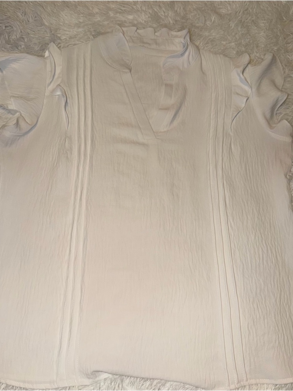 Women's White Ruffle Sleeve V-Neck Blouse